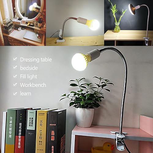 CXtech Base de Lampe de Table à LED, E27 Douille d’ampoule à Pince avec Interrupteur, Base Clip de Lampe pour Table avec 40cm Col de Cygne 360 Degrés pour Tatouage/Lecture/Maquillage (EU Plug) - 6