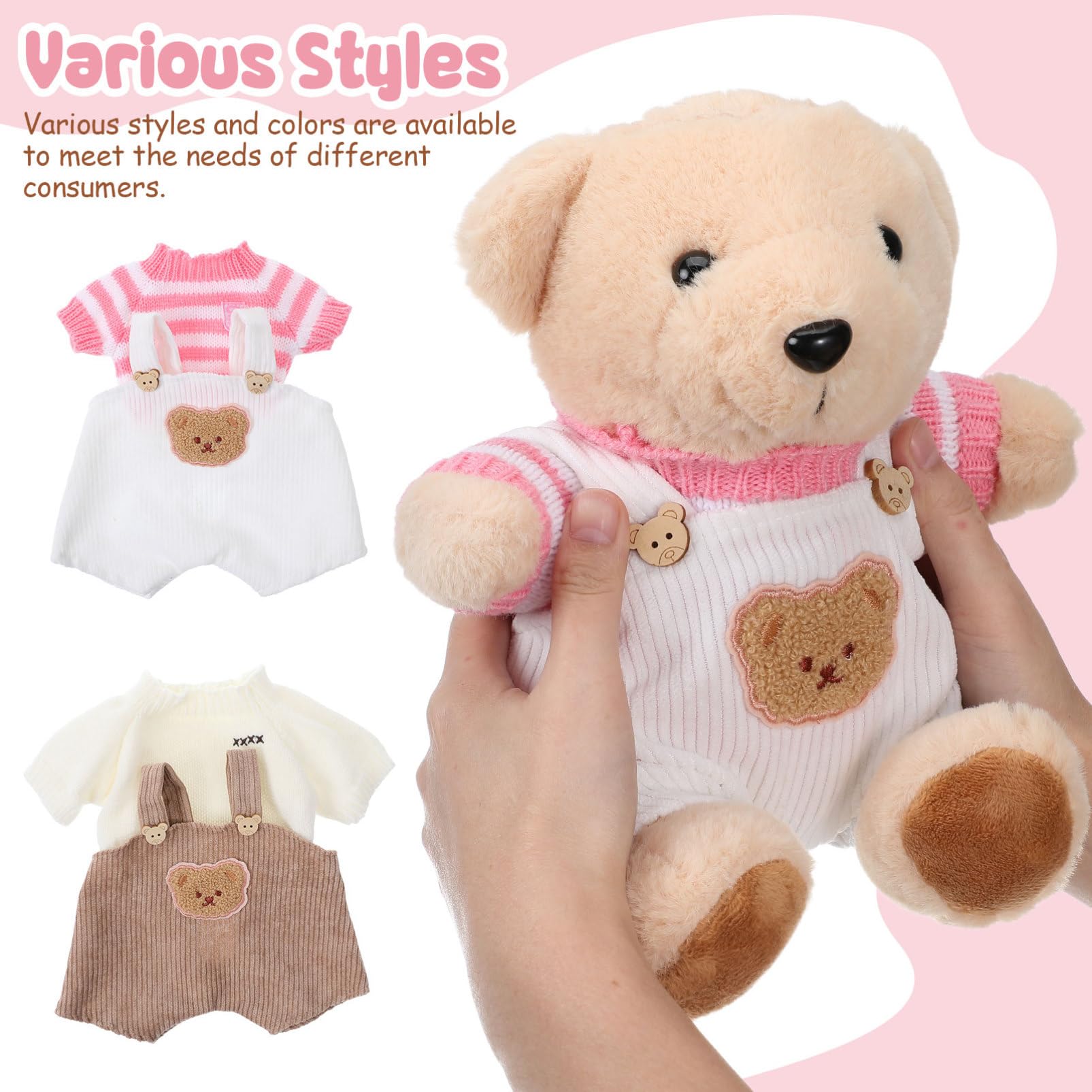 BESTonZON 2 juegos de ropa de muñeca para oso de 30 cm: ropa de peluche para animales - trajes de muñeca de peluche incluyen pantalones con tirantes y suéter