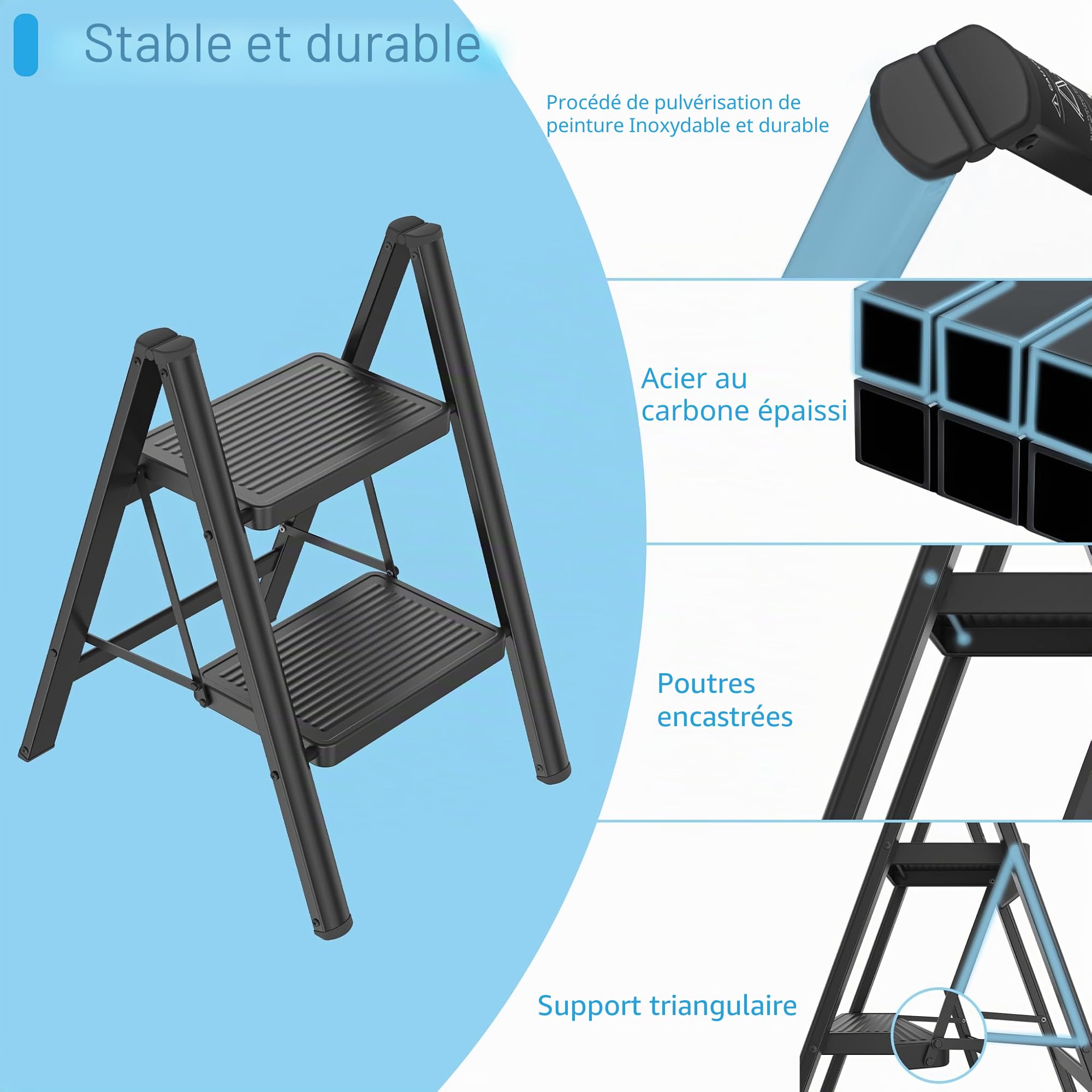 LZQ Escabeau 2 marches Pliable Tritthocker avec Pédale Large Escabeau Pliable antidérapant Échelle de sécurité Échelle Pliable jusqu'à 270 kg Charge maximale Échelle pliante pour la maison et la