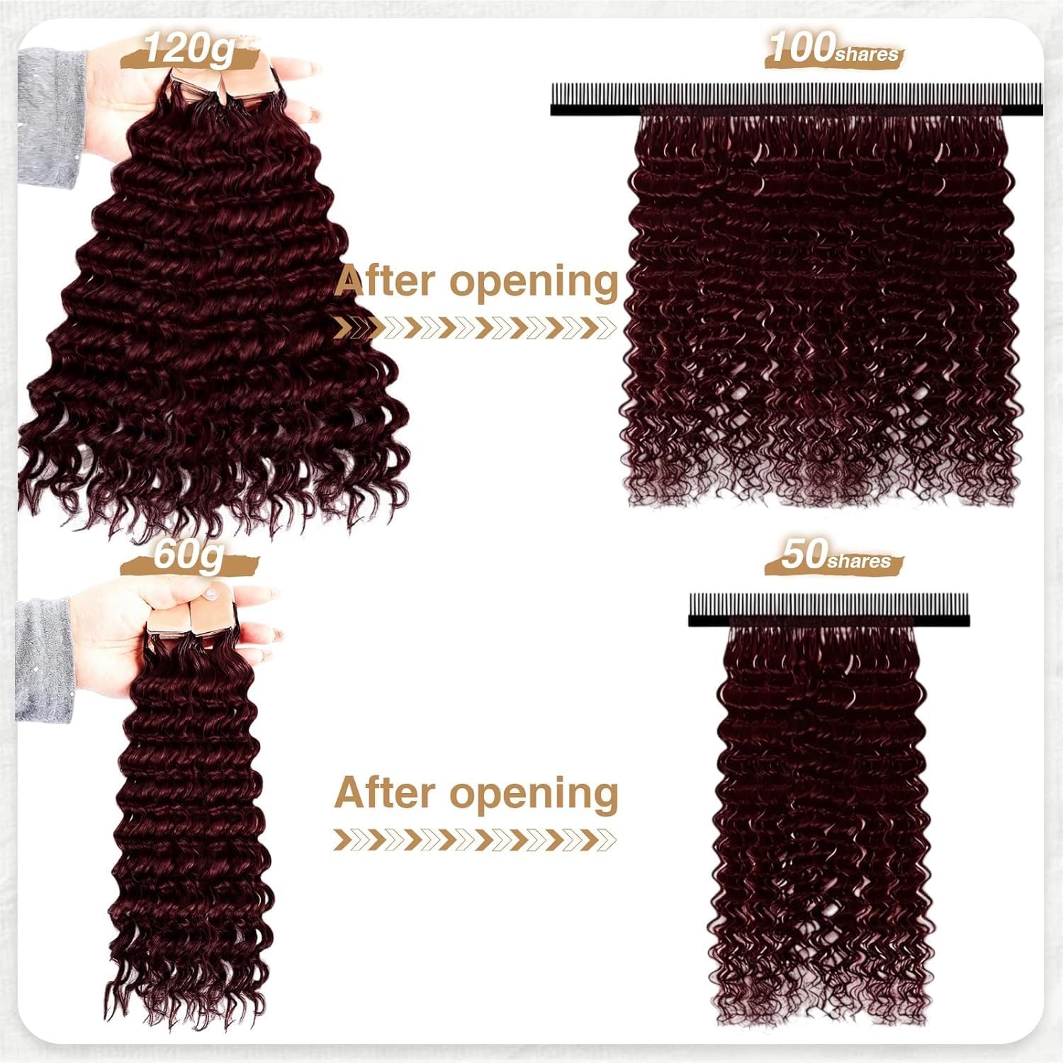 Human Crochet Hair for Black Women 14inch 60g Pre Separated 50 Strands Deep Wave Feather Crochet Human Hair 99J# Invisible Miracle Knots Boho Crochet Hair Bundles Black Wine Color thumbnail