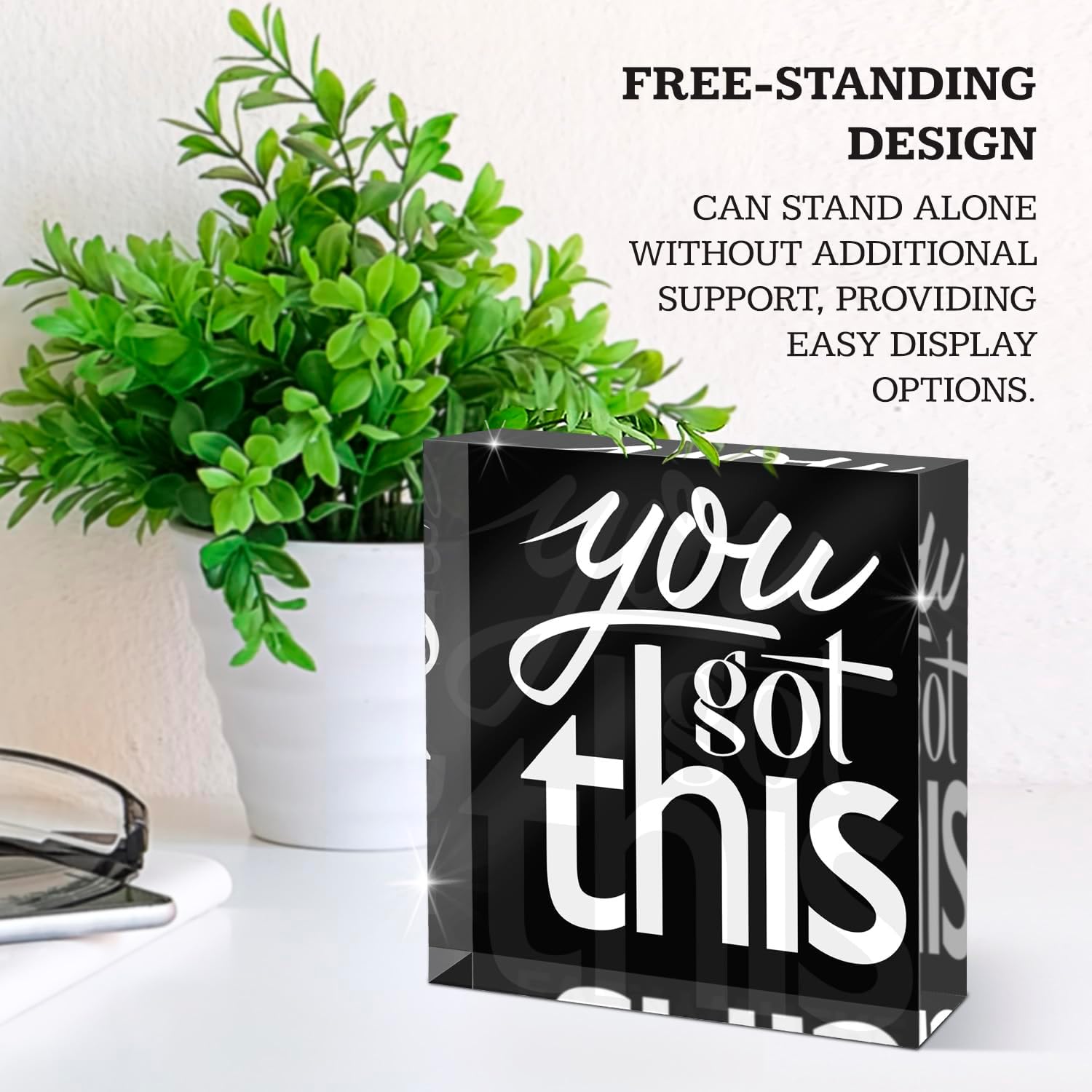 You Got This Inspirational Desk Decor, Motivational Gift for Women, Daughter or Friend, Encouragement Acrylic Box Sign for Office And Study, Birthday Present, 4x4, Engraved in USA
