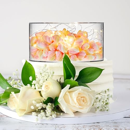 Miniatura 4 de Sunnyray 2 soportes acrílicos para tartas para mesa de postre, elevador de tartas transparente rellenable para cupcakes con cuerdas LED para