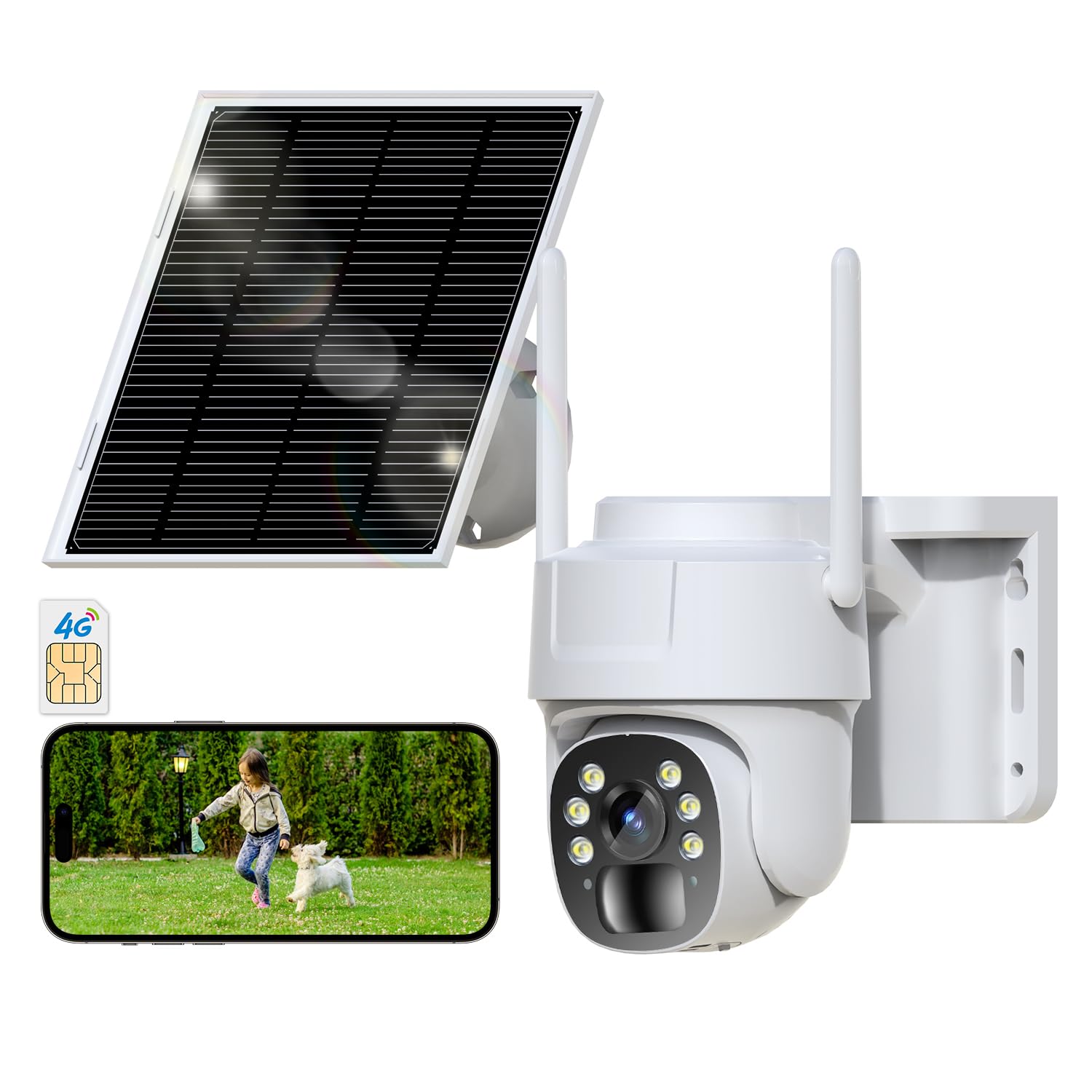 runofast 4G LTE Cellular Security Camera, Wireless Solar Powered No WiFi Needed Outdoor Camera Built-in SIM Card,Pan Tilt, 2K HD Night Vision,2-Way