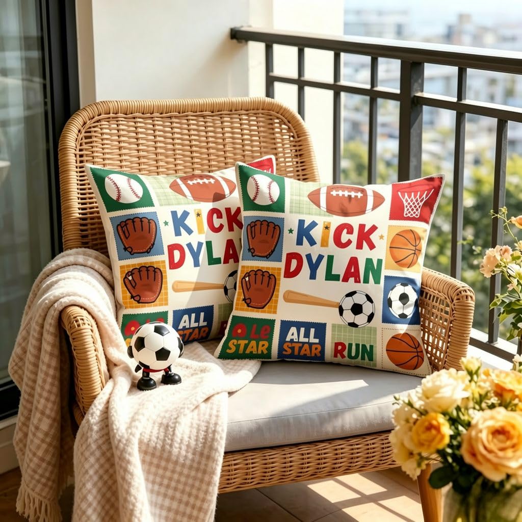 Multi Sports Throw Pillow Cover, Linen Cushion Cover-12x12