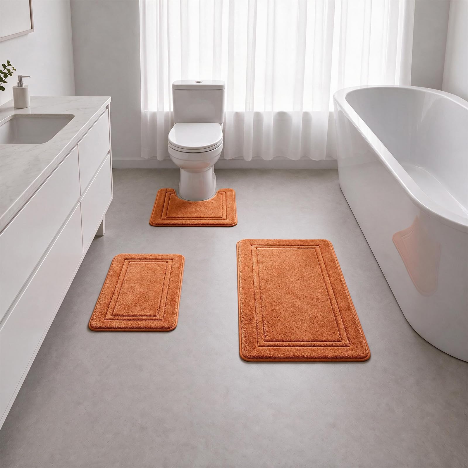 Photo 1 of RUN HELIX 3-Piece Bathroom Rug Set - Memory Foam, Non-Slip, Orange