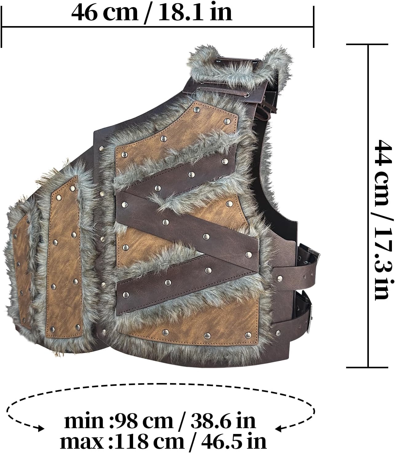 HiiFeuer Viking Artificial Fur Faux Leather Chest Armor, Medieval Vintage Barbarian Body Armor Knight Adjustable Vest Armour - Image 6