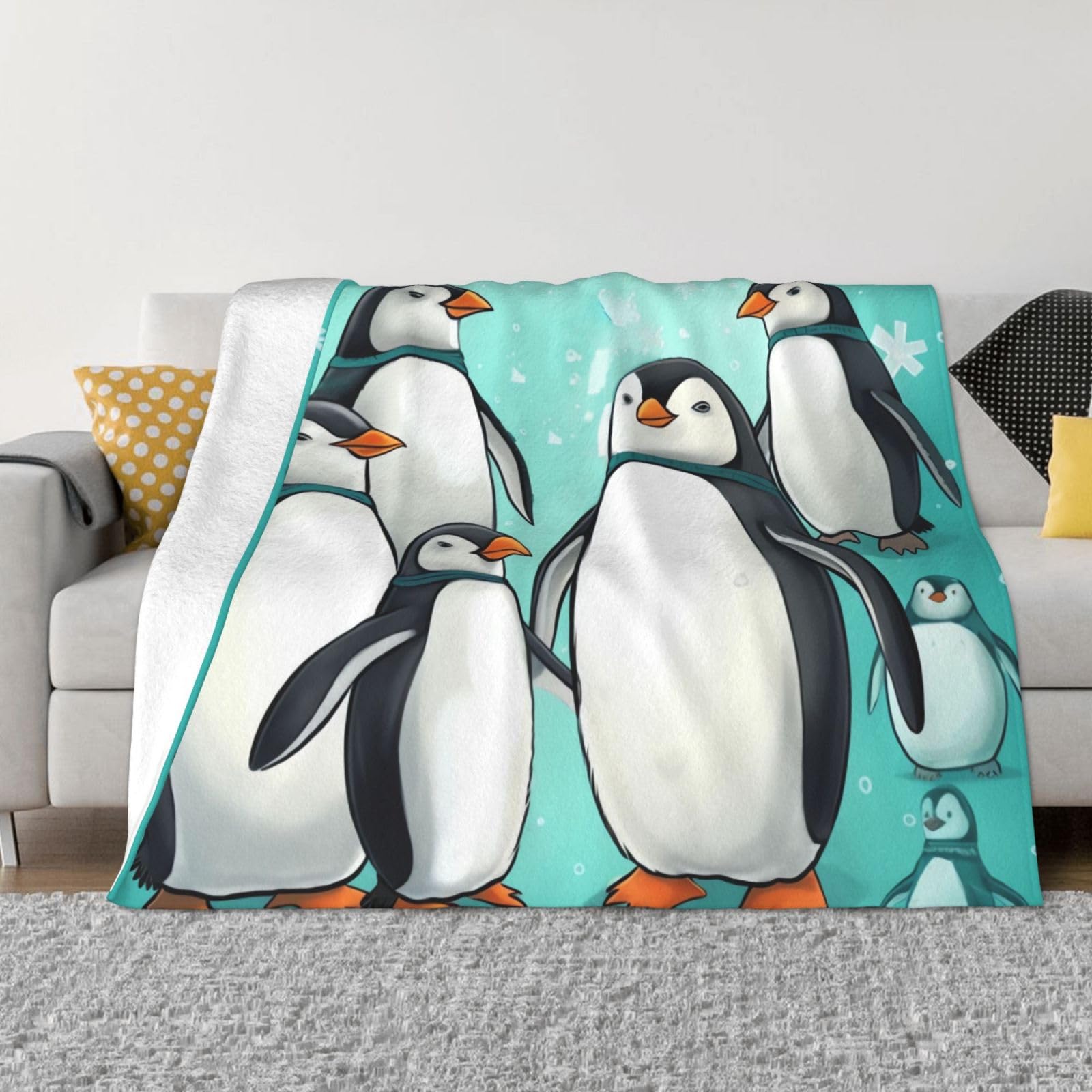 KLOPH Cute Penguins Throw Blanket 80"x60" Flannel Fluffy Warm Blanket for Couch, Reversible Plush Blankets for Bed, Comfy Fuzzy Blanket for Sofa, Plush Lightweight-Blankets for All Season