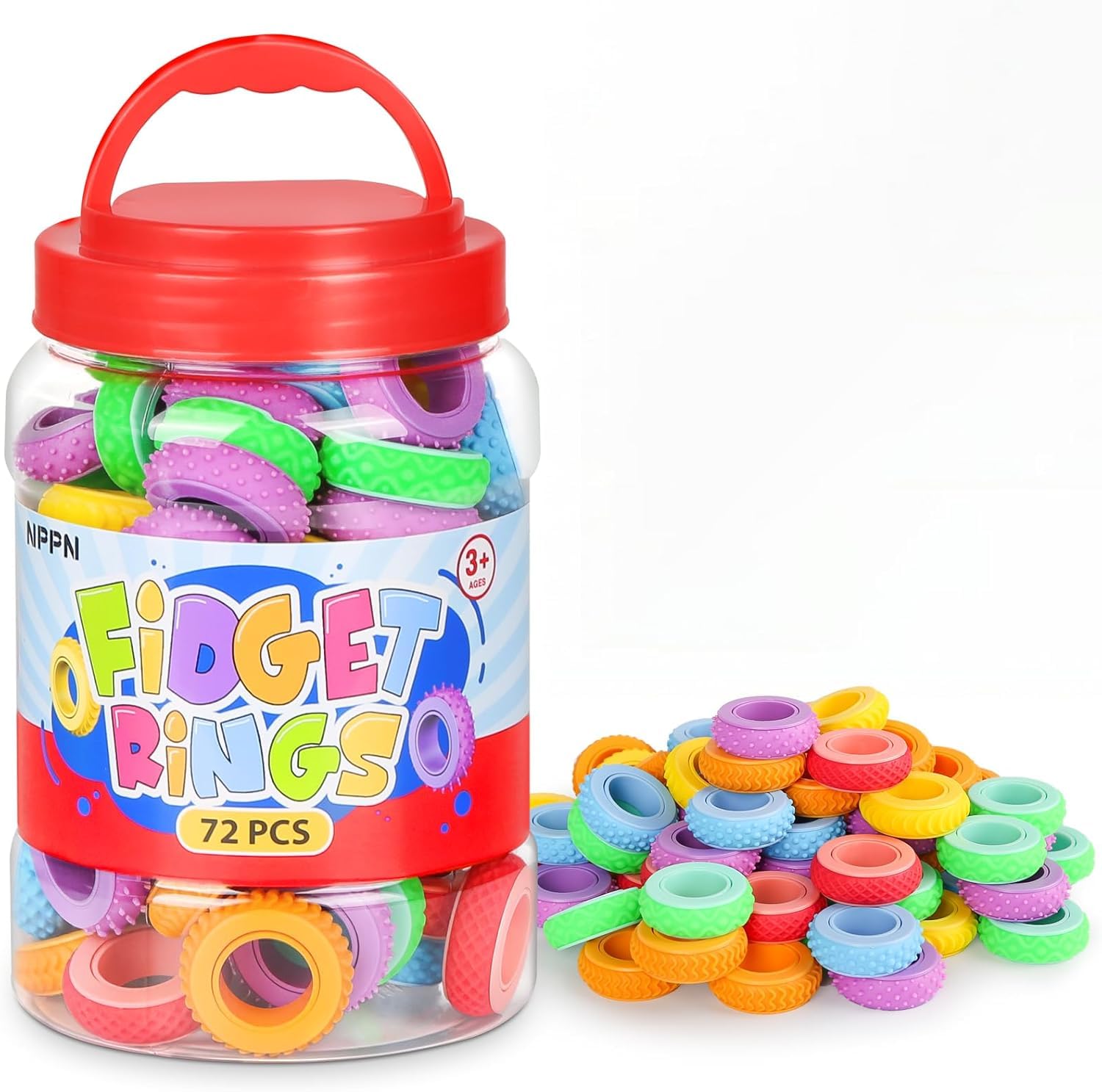 Fidget Ring Toys dla dorosłych i dzieci – 72 sztuki sensorycznych Fidget Spinner z 6 teksturami, bezgłośna zabawka w przypadku stanów lękowych, dla autyzmu ADHD, pomoc w koncentracji, do szkoły i