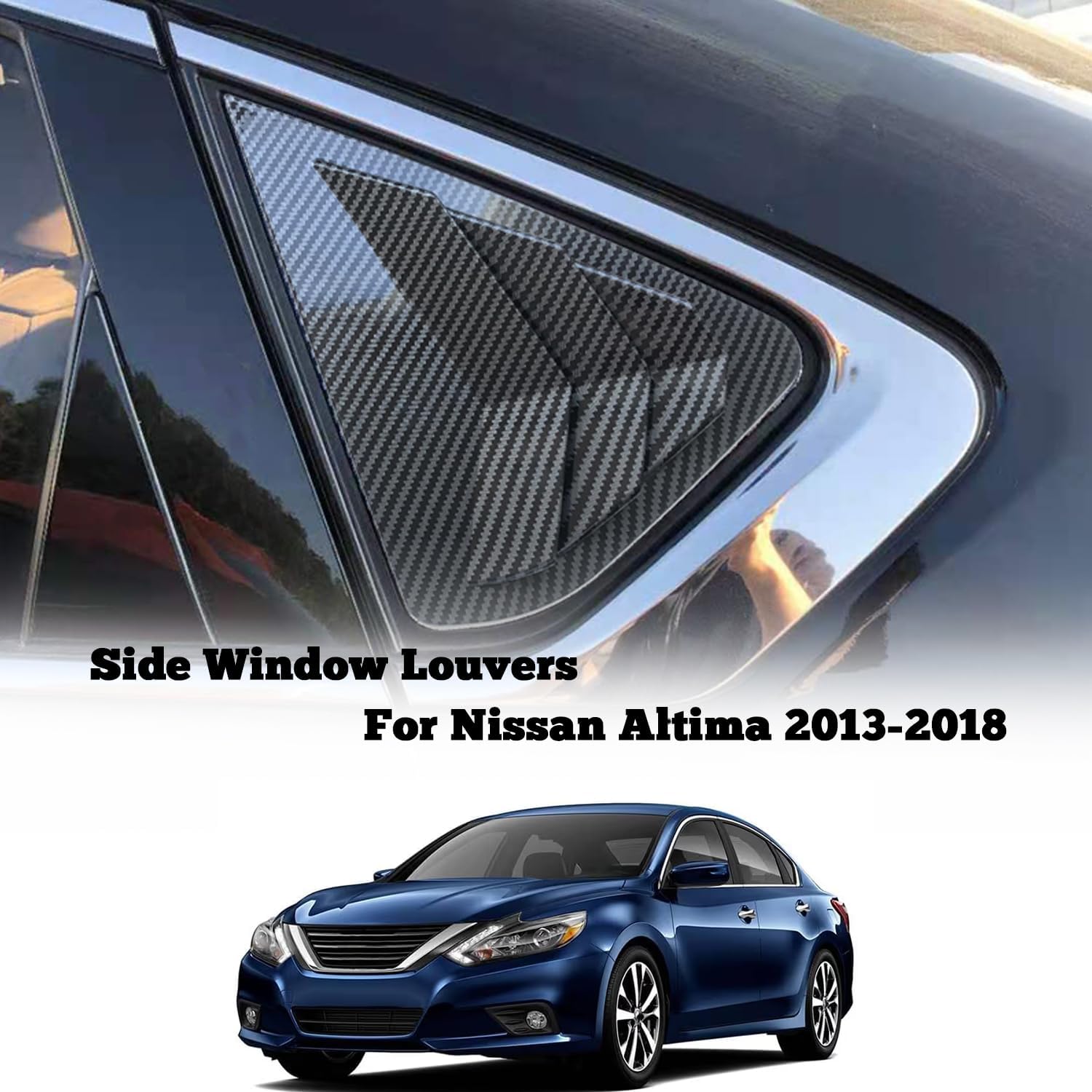 Kurtz Rear Side Window Louvers for Nissan Altima 2013 2014 2015 2016 2017 2018 Triangular Window Glass Blinds Air Vent Scoop Shades Cover Blinds Trim Sport Accessories ABS Carbon Fiber 2PCS