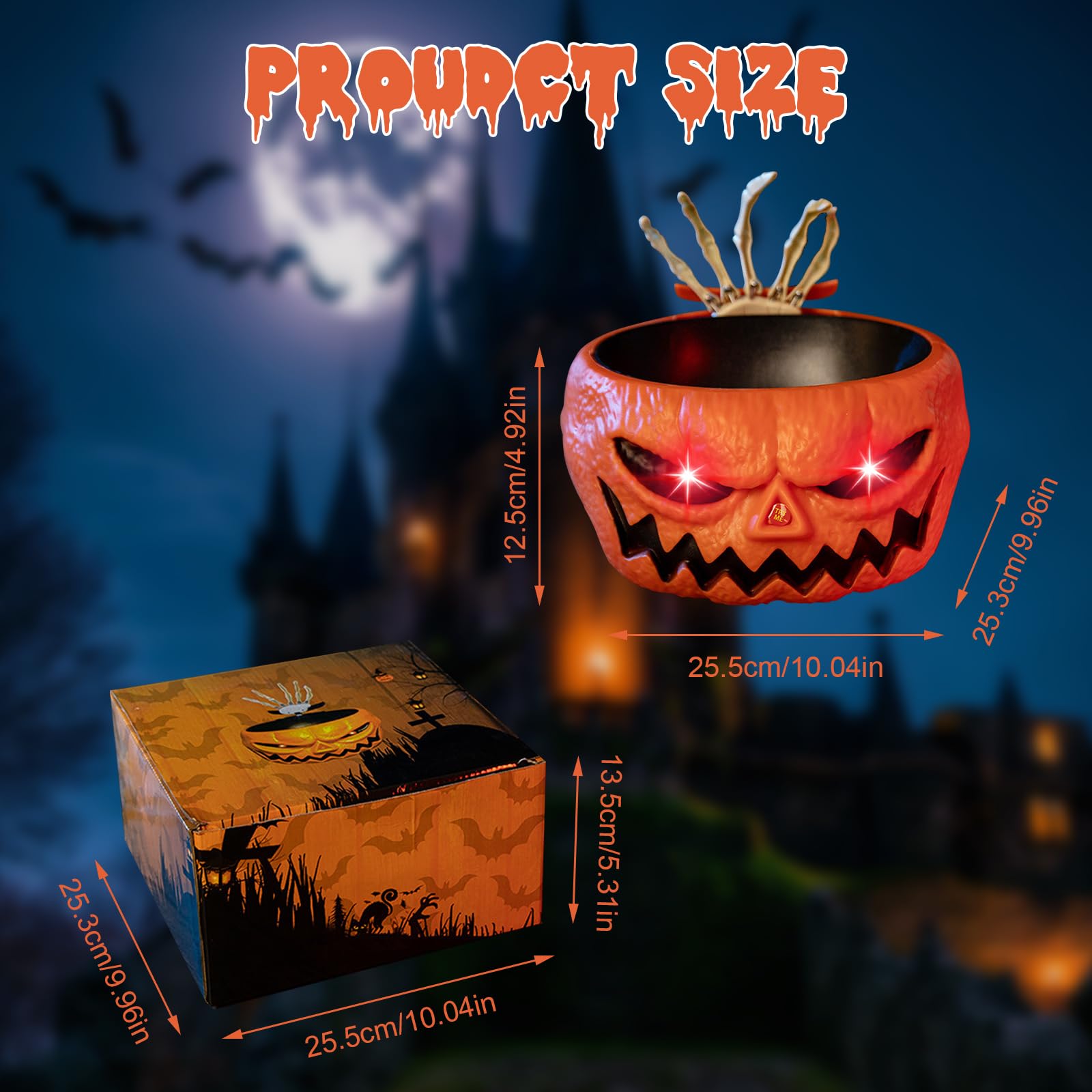 Qivine Luminosa de Tazón de Dulces de Halloween, Cuenco de Plato de Dulces con Cubiertos de Manos Esqueleto, Esqueleto Animado de Decoração Halloween con Sonido