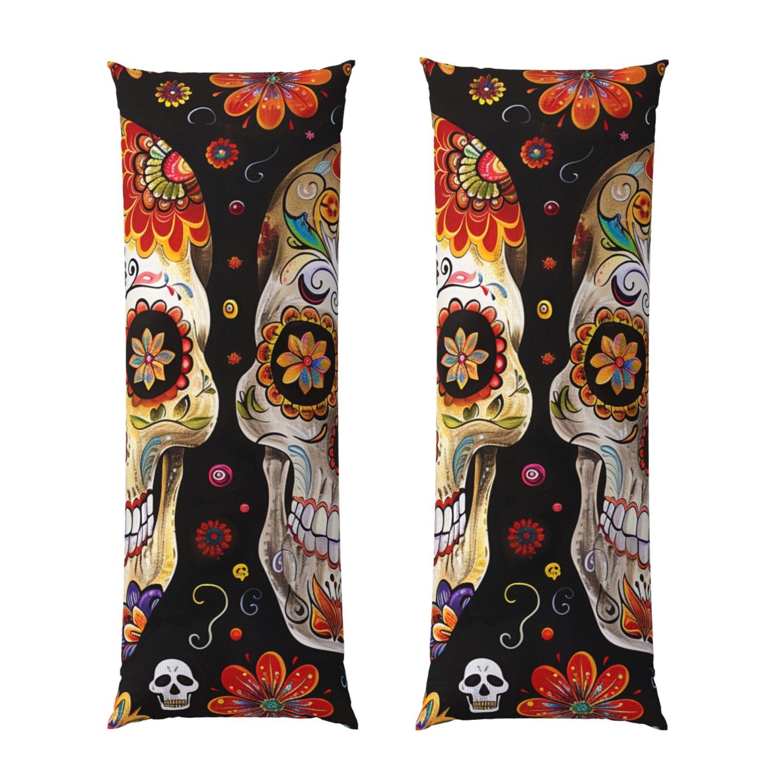 Body Pillow Cover 20x54 Inch, Sugar Skulls Print Long Lumbar Pillow Case with Zipper Long Body Pillowcase Decorative for Bed Sofa Bedroom