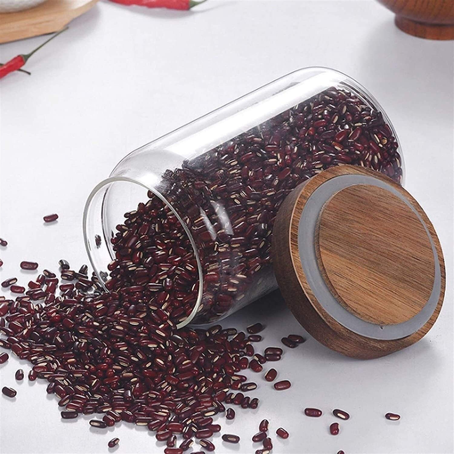 Vorratsgläser Klein Vorratsgläser Kanister Glas Luftdichtes Glas Mit Holzdeckel, Transparentes Luftdichtes Glas for Mehrkorn-Trockenfrüchtetee (Size : 1550ml)