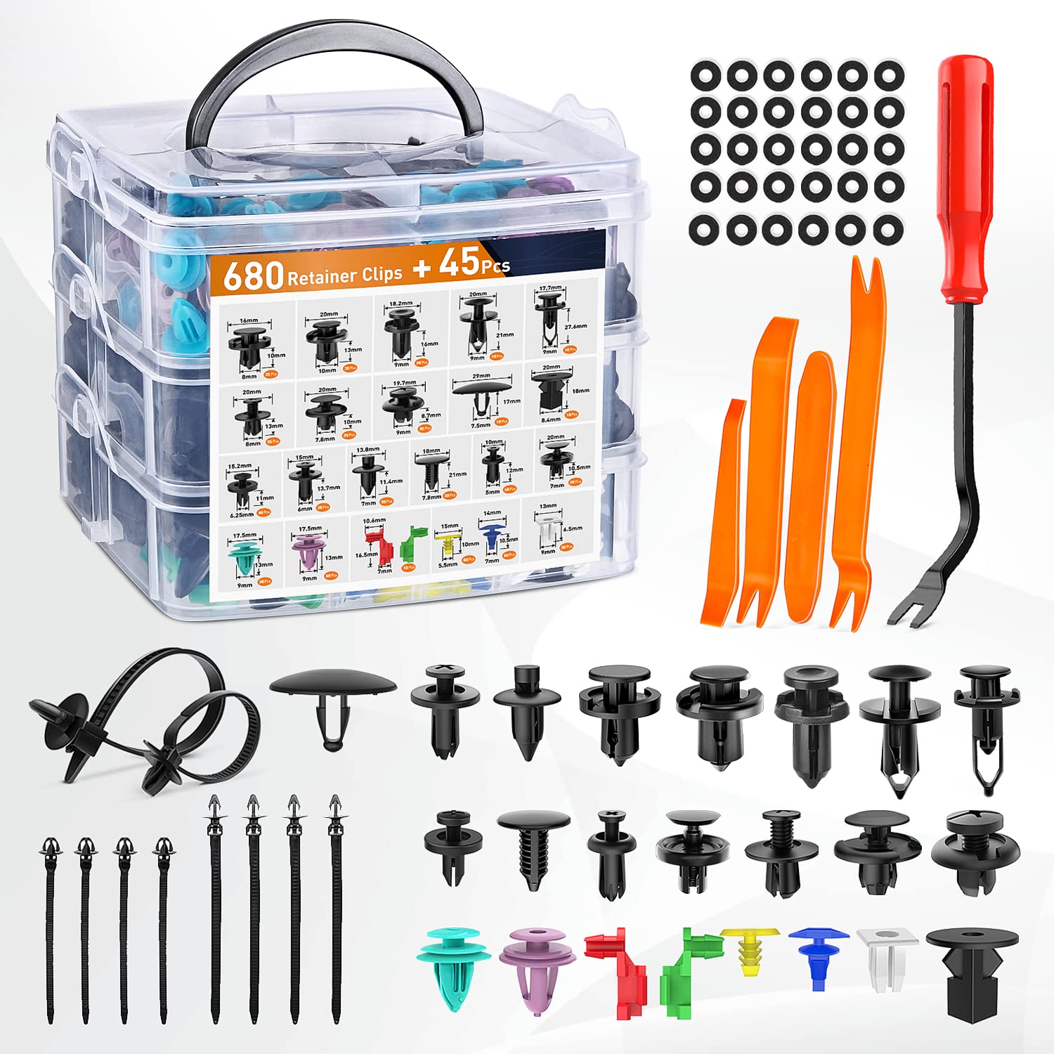 Nilight GOOACC 725Pcs Car Push Retainer Clips & Auto Fasteners Assortment, 23 Most Popular Sizes Nylon Bumper Fender Rivets with 10 Cable Ties and Fasteners Remover for Toyota GM Ford Honda Chevy