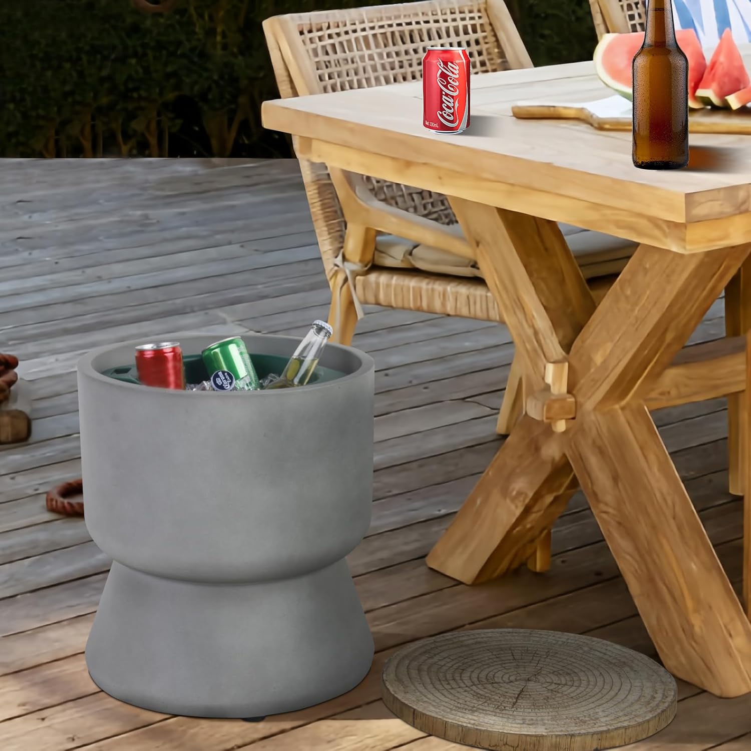 Afterglow Outdoor Cooler Side Table, Patio Bar Table w Ice Bucket, Perfect for Beer Wine Storage,Patio Decor, Deck Pool Backyard Party
