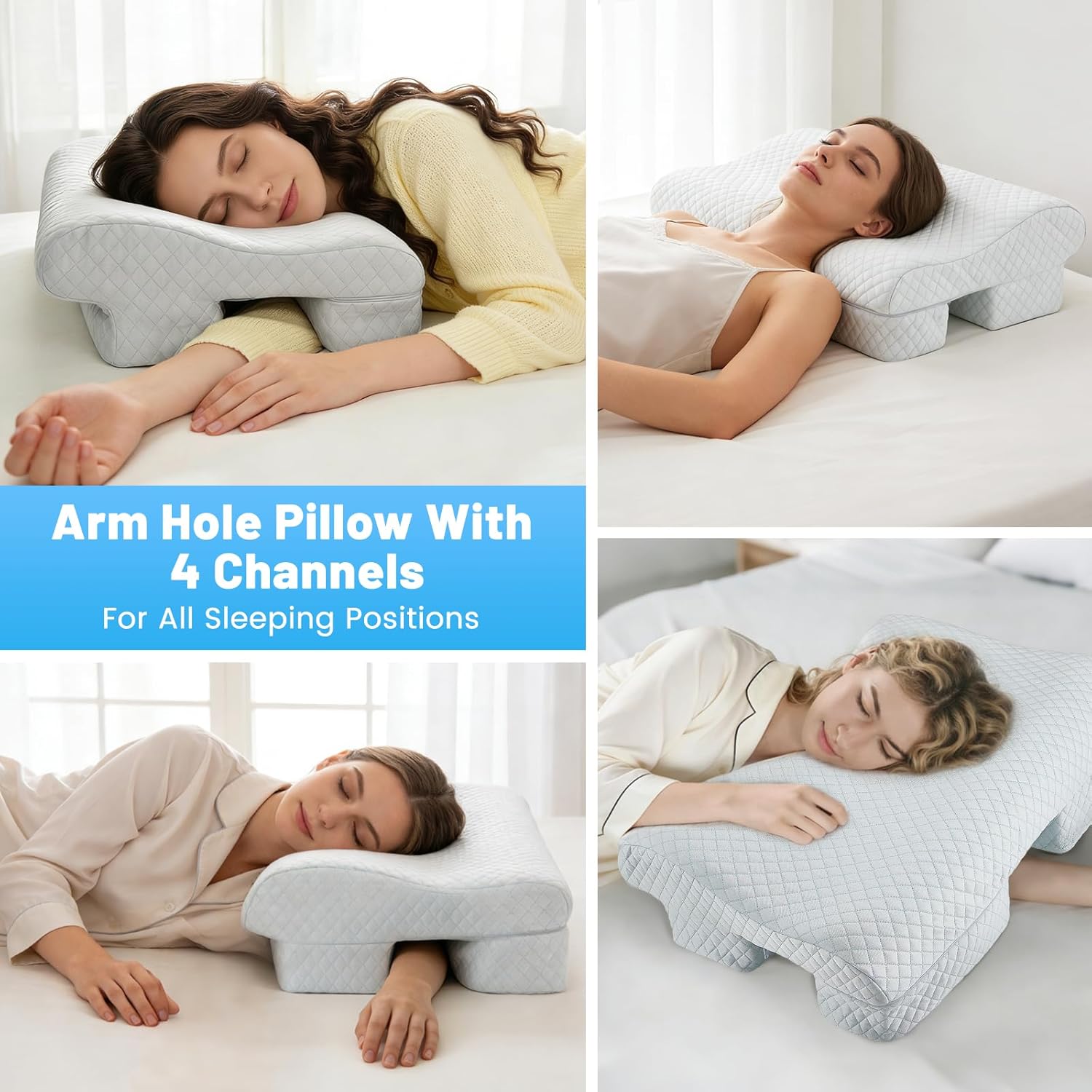 Side Sleeper Pillow with Arm Hole, Cooling Cervical Pillow, Double-Sided 2 Heights (7in & 5.5in) Memory Foam Pillow for Neck & Shoulder Pain Relief