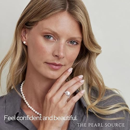 Miniatura 5 de Anillo de perlas cultivadas de agua dulce para mujeres con botón perla y circonita cúbica en plata de ley - The Pearl SOURCE