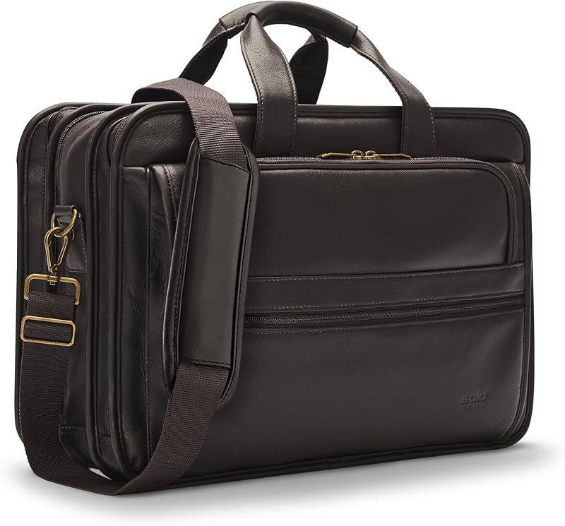 Briefcase - Laptop Carrying Bag for Women & Men, Brief for Travel & Work, Padded Shoulder Strap, Premium Leather Body, Fits 15.6" Computer - Espresso