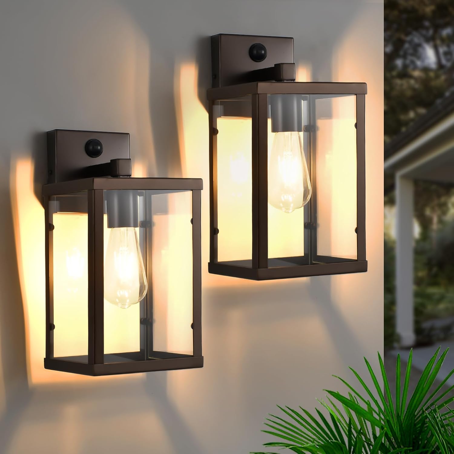 Dusk to Dawn Outdoor Light Fixtures, 2-Pack Sensor Porch Lights, Waterproof Exterior Wall Sconce Lighting Lamp, Waterproof Wall Lantern for House, Doorway, Garage (Brown)