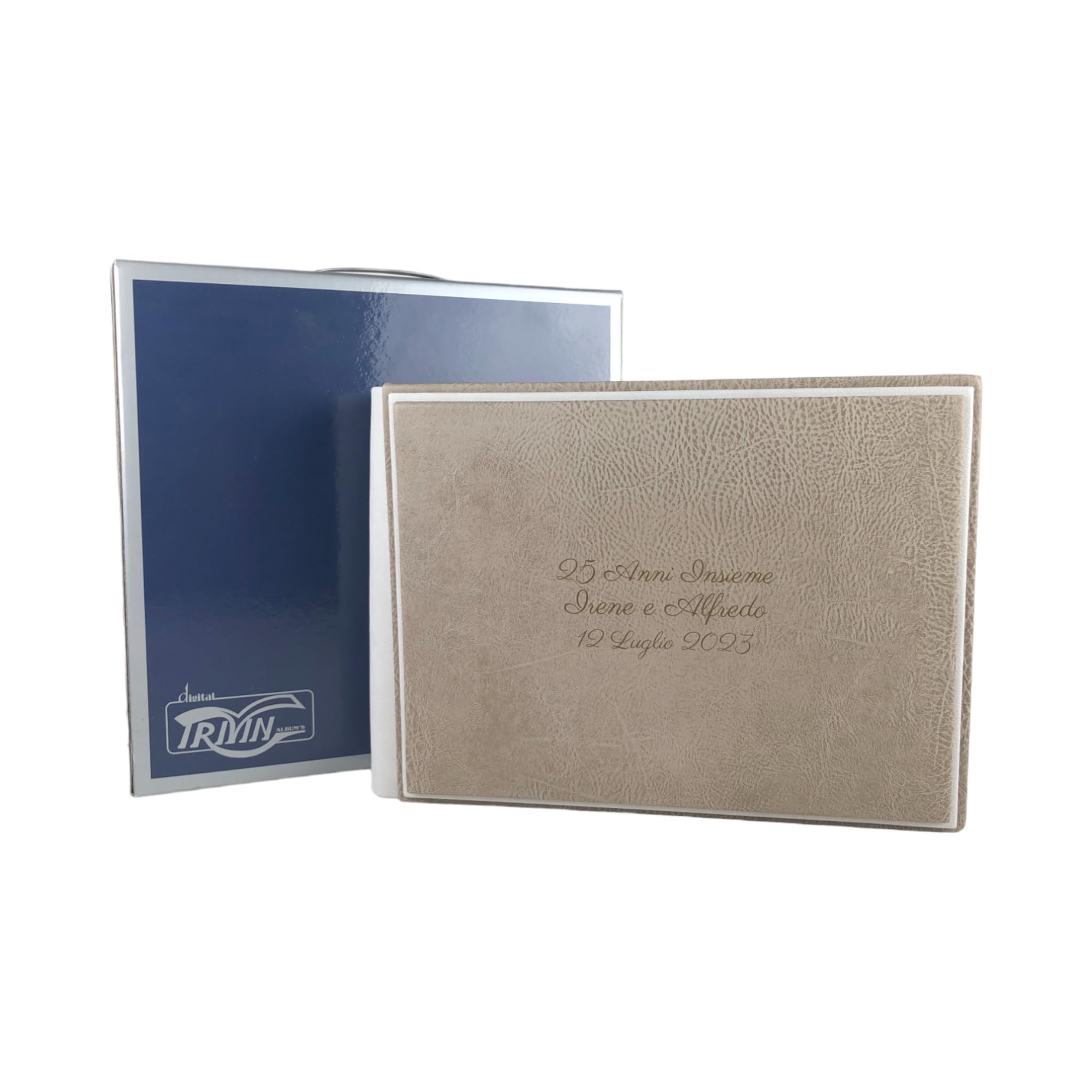TriVin Art Álbum de fotos en elegante símil piel, personalizable con grabado. Ideal para bodas, aniversarios, todos los eventos. (Paloma-Gris Perla)