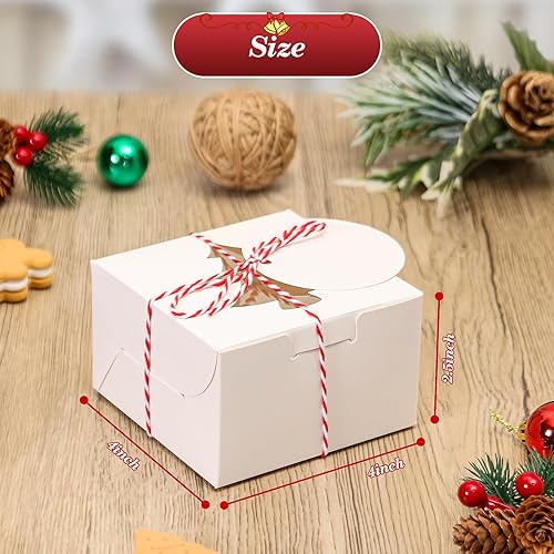 Miniatura 3 de COTOPHER 18 cajas de galletas de Navidad con ventana, cajas blancas de panadería de 4 x 4 x 2.5 pulgadas para regalo, mini cajas de pastel para