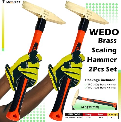 Miniatura 10 de WEDO Juego de martillo de soldadura de latón de 2 piezas, 5.29 oz+10.58 oz, mango de madera, martillo escalador, martillo astillado, forjado a