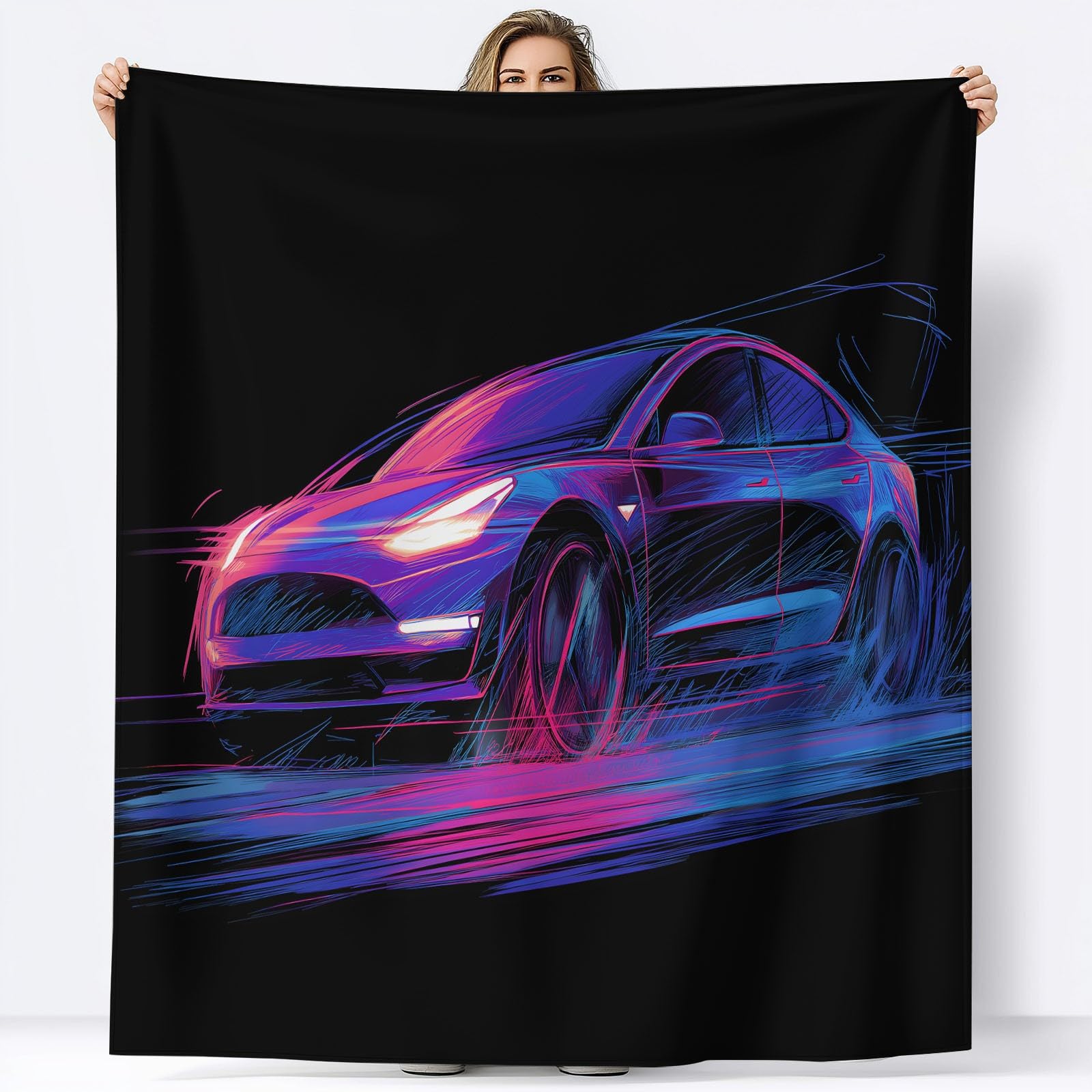 Generico Plaid Coperta Pile Nero Bambini Ragazzi Ragazze Plaid Pile Stile Fumetto Auto Elettrica Al Neon Coperte Flanella, 220 x 240 cm Letto e Divano Blanket Peluche Morbida e Calda