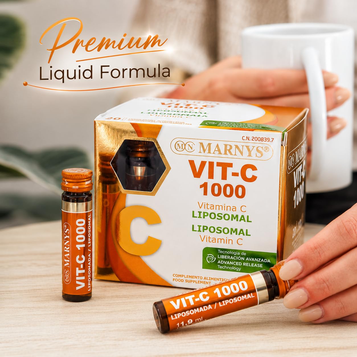MARNYS Vitamin C Liposomal 1000mg 20 Drinkable Vials, High-Absorption Liposomal Vitamin C Food Supplement for Adults, Ready-to-Drink Immune & Antioxidant Formula