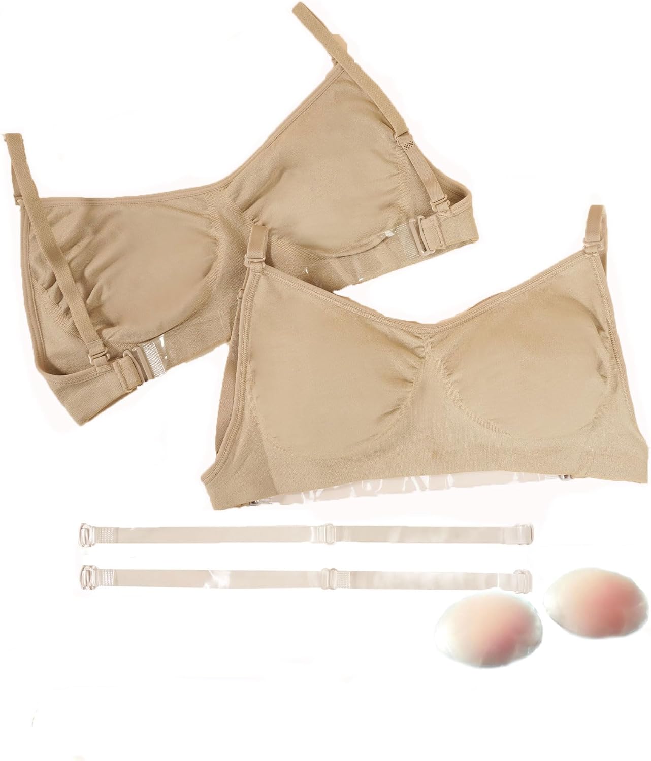 Daydance Nude Women BalletBralette with Clear Back Straps, Soft Dance Bra with Silicone Placket