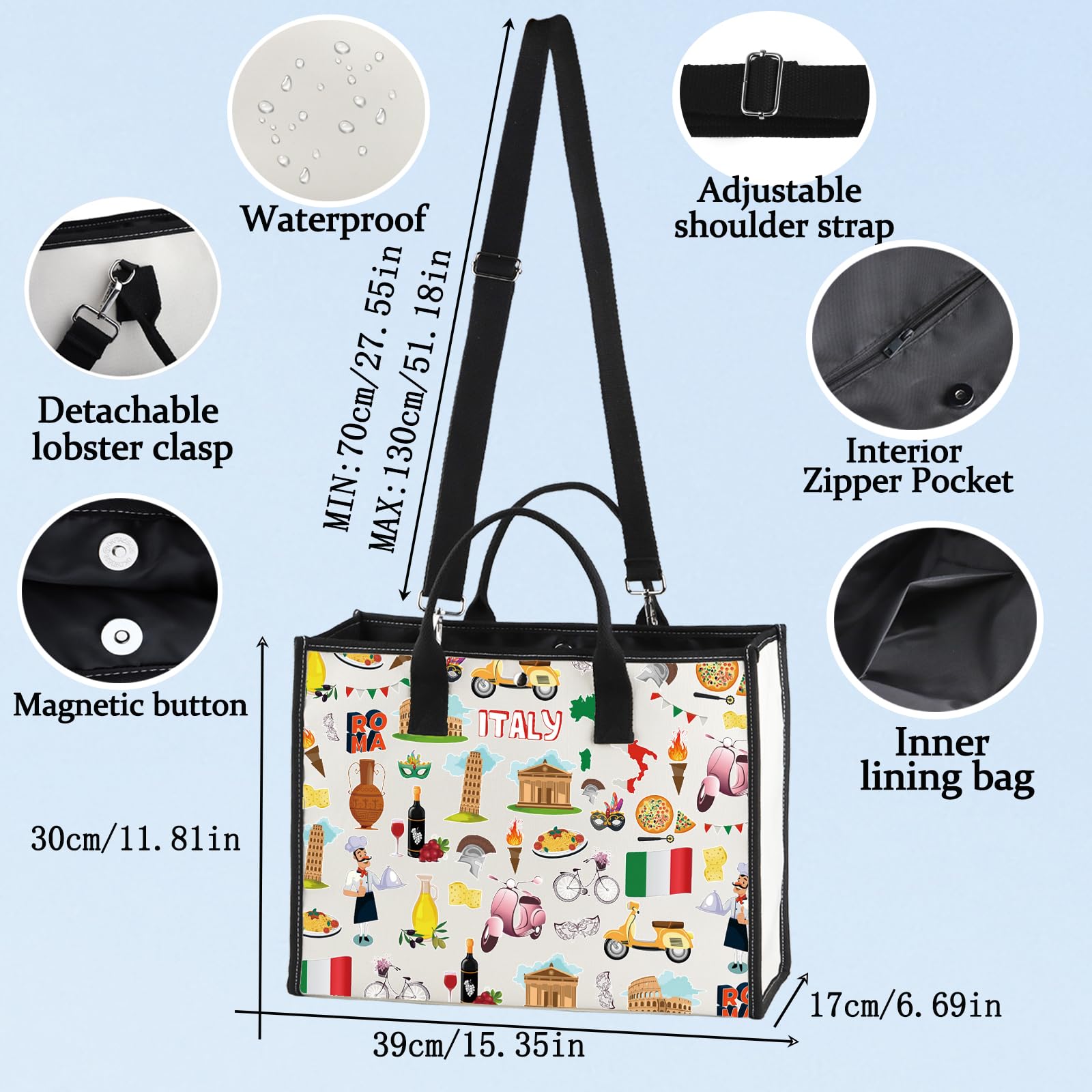 LEVLO Italy Travel Pouch Bag Rome Souvenir Gift Pisa Tower Colosseum Venice Carnival Zipper Pouch Bag Italy Trip Gift, Italy LT - Image 2