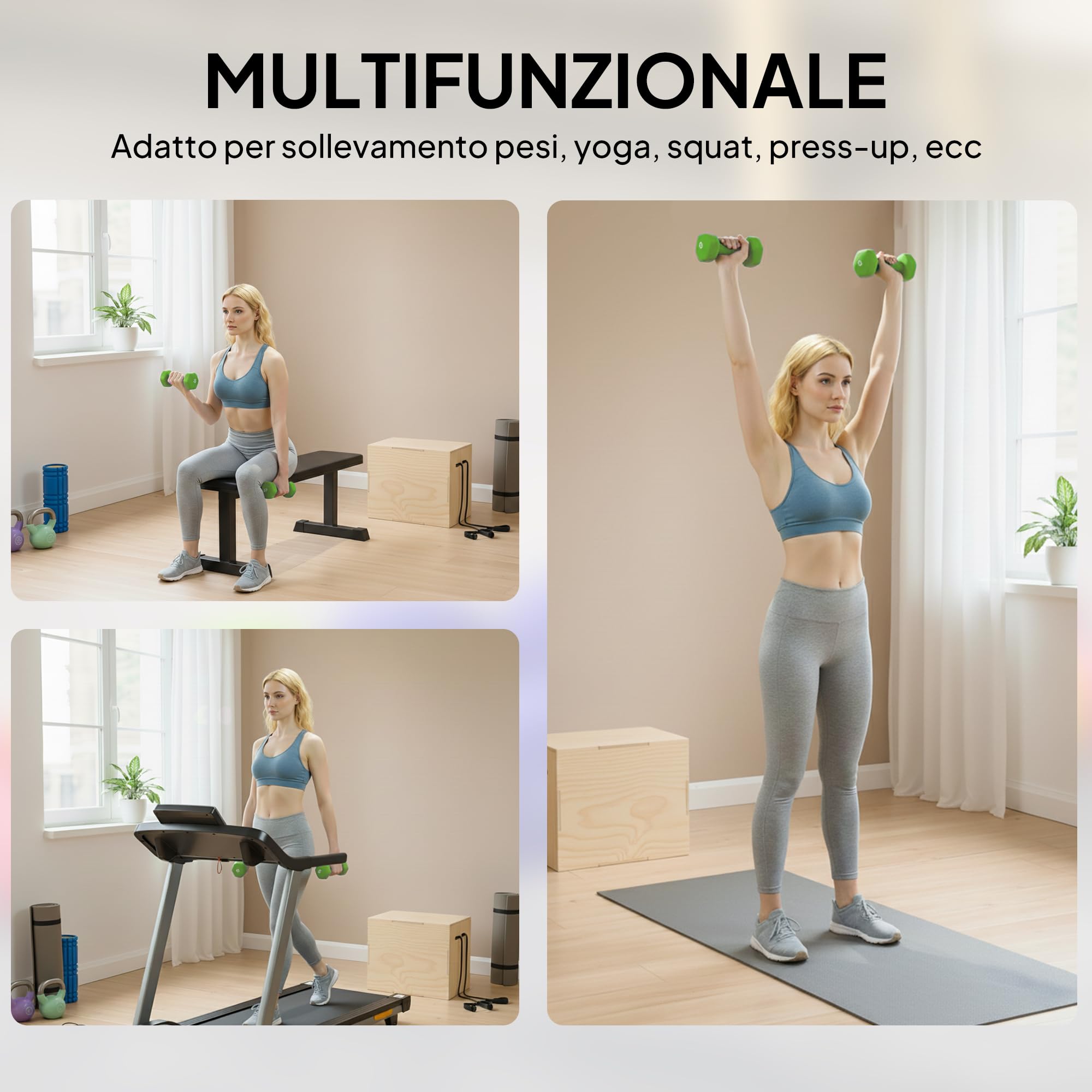 HOMCOM Set 8 Manubri da 20 kg con Design Esagonale, Pesi da Palestra in Acciaio e PU da 2x1kg, 2x2kg, 2x3kg, 2x4kg, Multicolore
