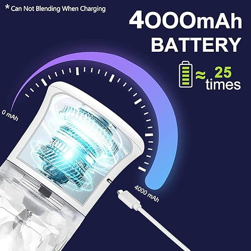 Miniatura 9 de Potente licuadora portátil para batidos y batidos, mini licuadora con motor de alto par, batería de larga duración, taza a prueba de fugas, modo de