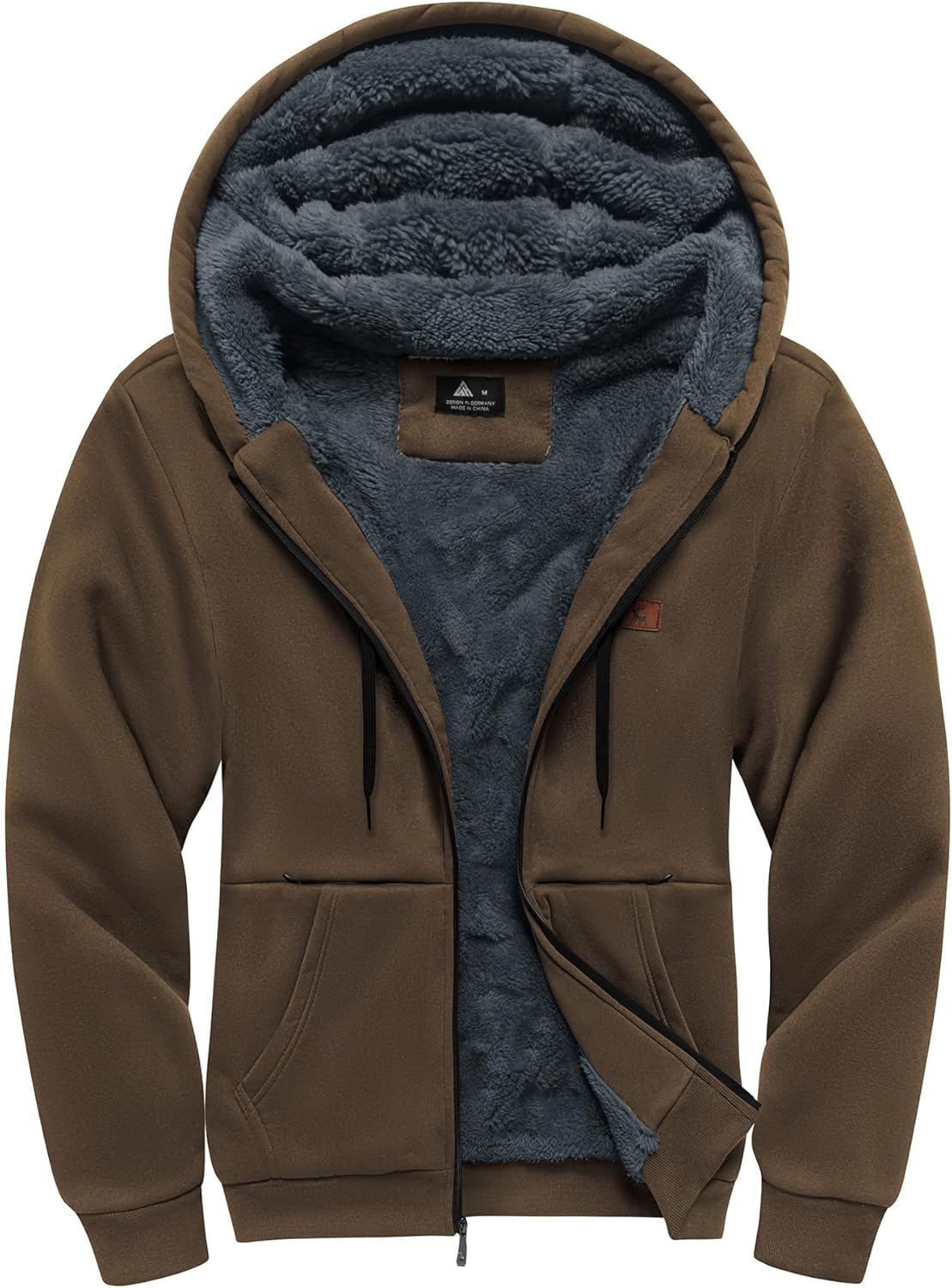 Little Beauty Fleece Hoodies for Men Winter Thick Jackets Sherpa Lined Zip Up Sweatshirt With Kanga Pocket