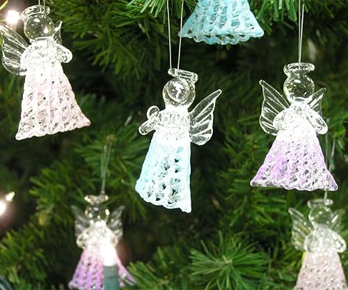 Miniatura 3 de Decoraciones de ángel de cristal, juego de 12 adornos de Navidad de ángel de cristal caprichoso, decoraciones rosas, moradas y azules para árbol y