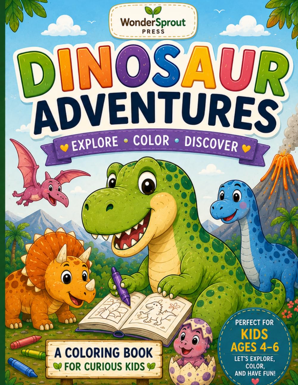 Dinosaur Adventures: Explore, Color, Discover: A Coloring and Activity Book for Curious Kids Ages 4–6 (WonderSprout Adventures)