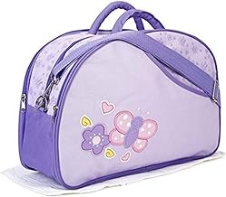 Unique Ideas New Born Baby Multipurpose Polyester Diaper/Mother Bag with Holder Diaper Changing Multi Compartment (Printed Purple, Medium)