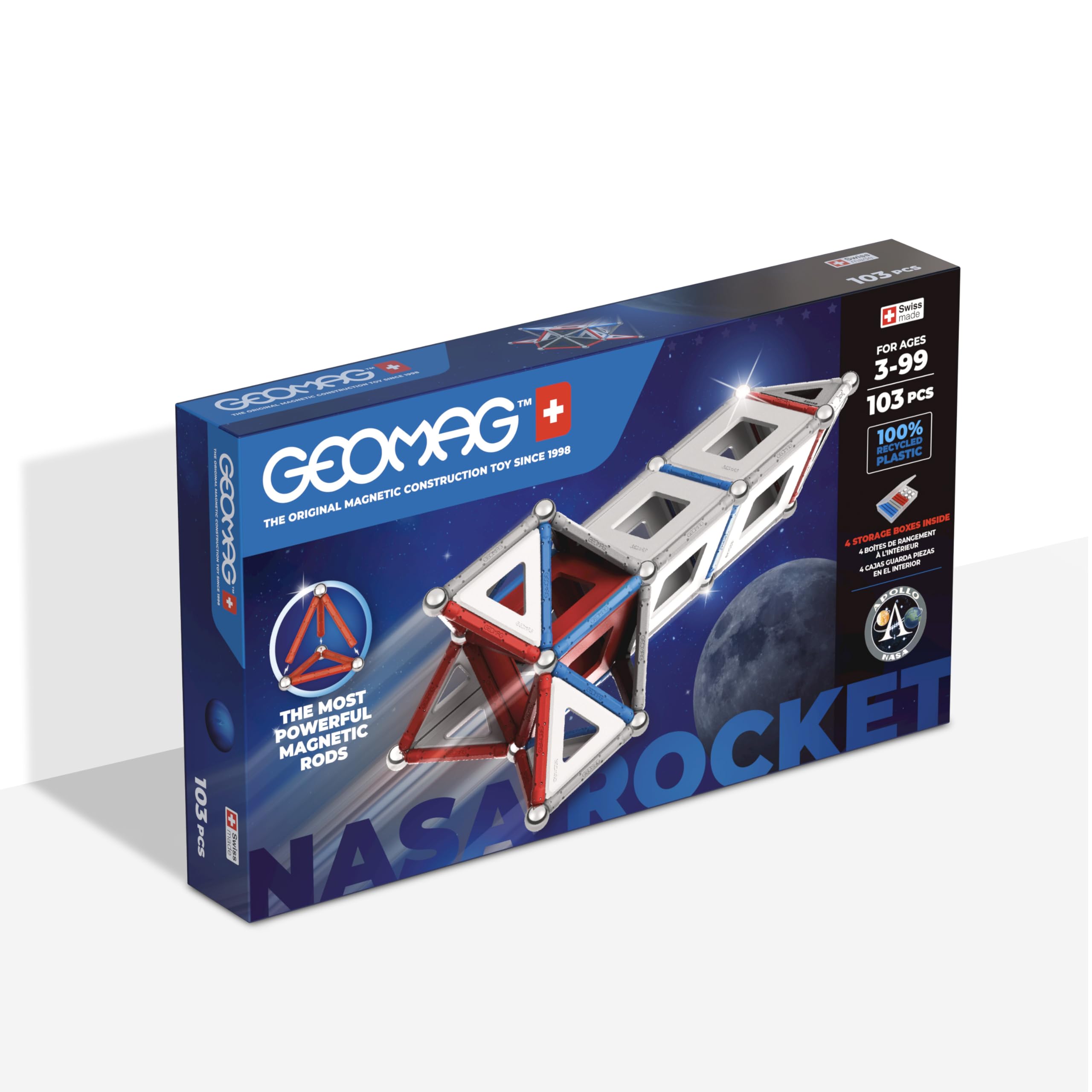 GEOMAG - Classic Panels RE Nasa Shuttle 103 Pz, Costruzioni Magnetiche per Bambini e Ragazzi Geometriche a Tema NASA con Tessere Magnetiche, Giochi Bambini 3 Anni +, Gioco STEM Educativo da Regalare