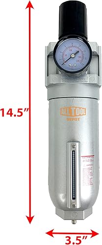 Miniatura 2 de Combo de regulador de filtro de aire comprimido en línea NPT de 34 pulgadas, cuenco de metal, elemento de 5 micras, ajustable de 7 a 215 PSI