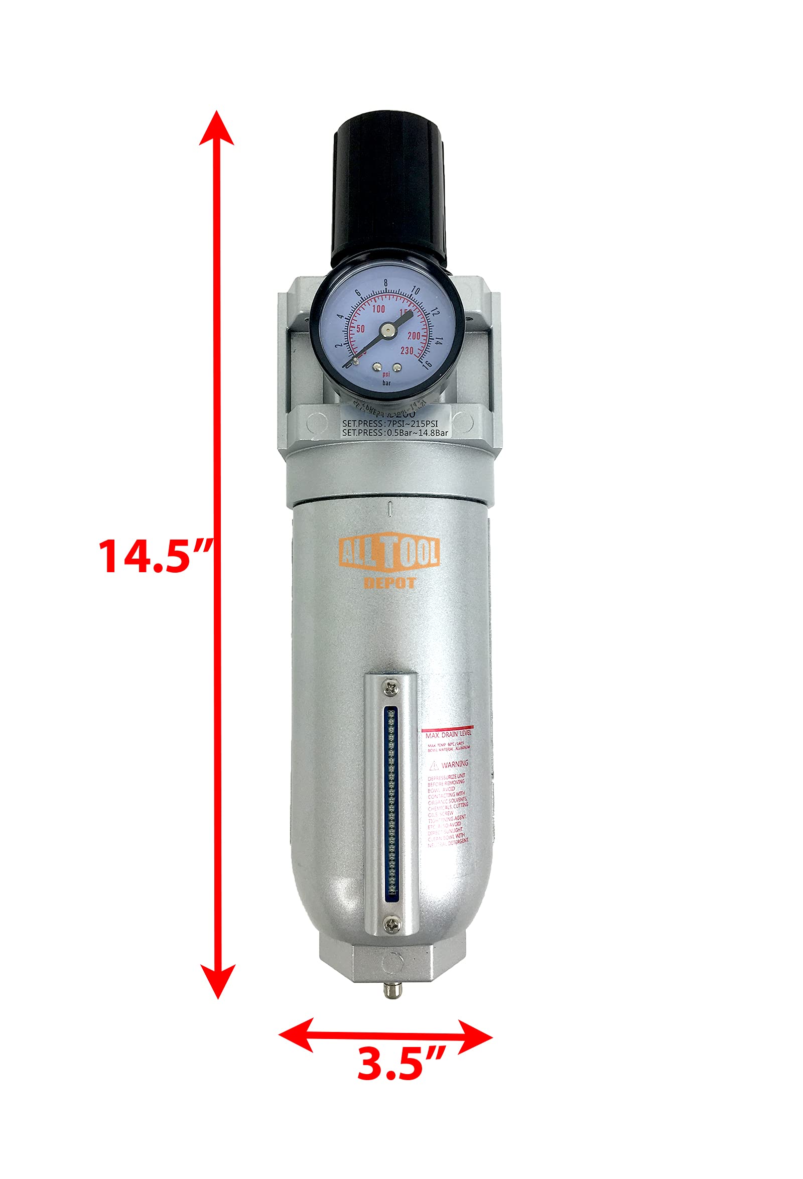 1inch NPT SUPER DUTY Compressed Air In Line Filter Regulator Combo Piggyback, Metal Bowl, 5 - View #11