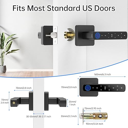 Miniatura 3 de Cerradura de puerta de huellas dactilares, perilla de puerta inteligente, cerraduras de puerta biométricas, con aplicacióncódigollave de
