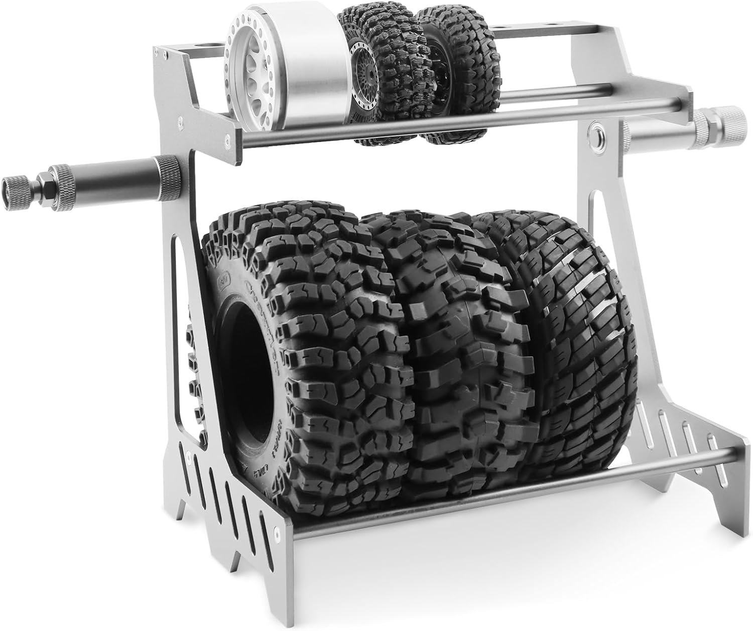 2-in-1 RC Tire Wheel Storage and Balancer Stand Bracket, Wheel Tire Balancer Dynamic Support Base Tool with Multi-layer Storage Function, RC Tool Organizer for 1/7 1/8 1/10 RC Crawlers (Grey)
