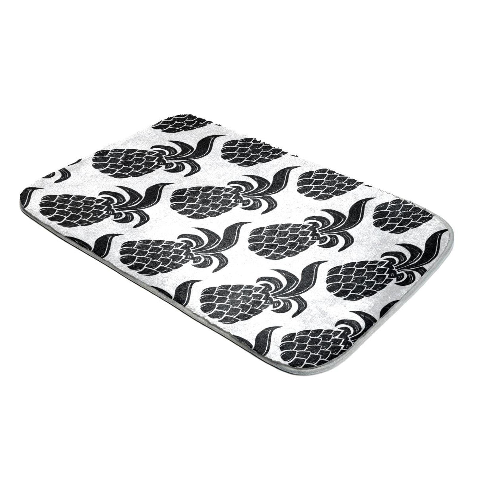 Tapis à poils longs ultra doux fausse fourrure noir blanc motif fruits