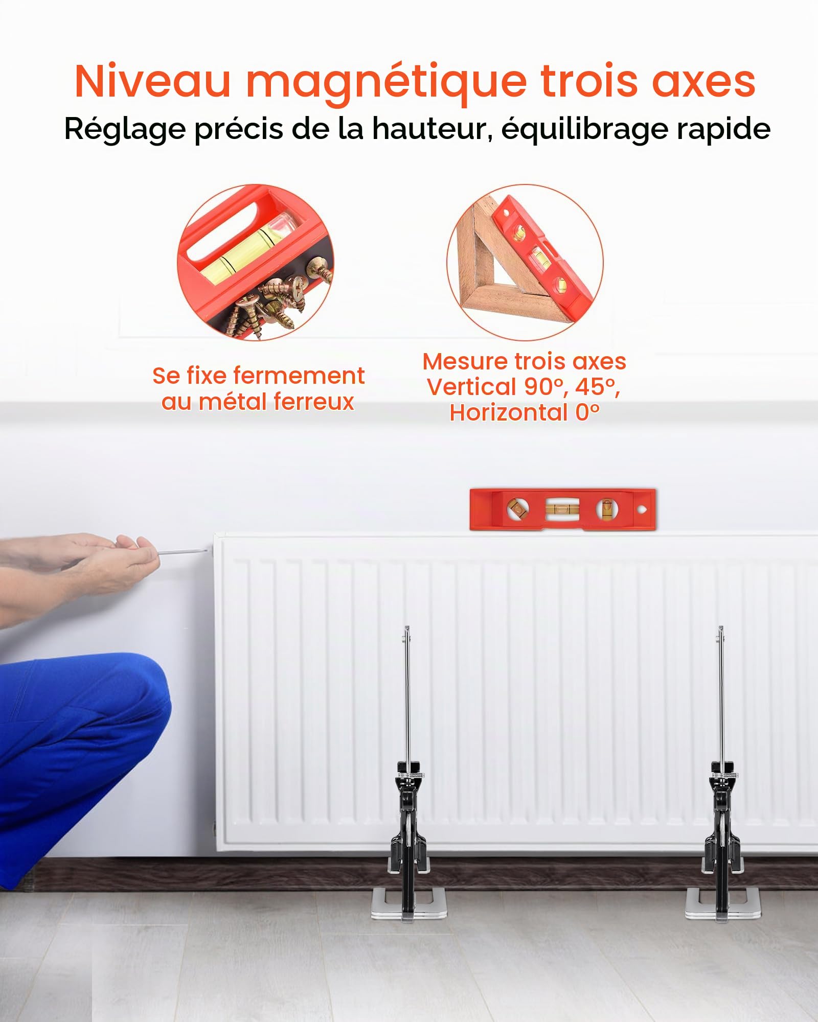 VEVOR Cric à Bras 2PCs, Lève Meubles Portes Plaques avec Capacité 100 kg, Outil de Levage Manuel en Métal, Hauteur Réglable jusqu'à 18 cm, avec Niveau Magnétique, pour Fenêtres, Installation, Noir