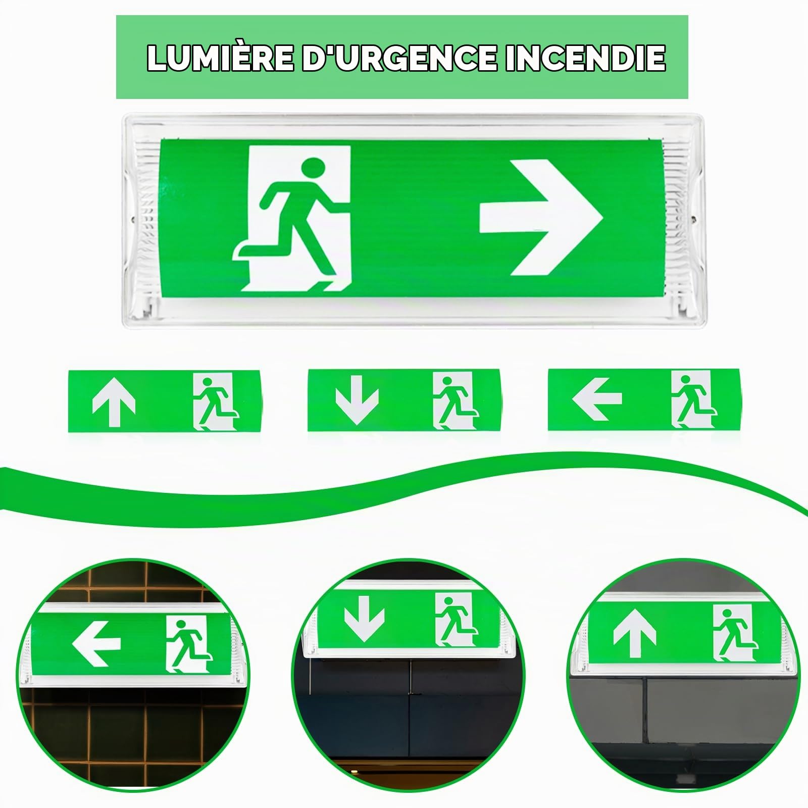LED-Notbeleuchtung: IP65 Étanche Éclairage De Secours, Lampe De Sortie LED Avec Batterie De Secours 3h, Luminaire De Sortie De Secours Avec 4 Pictogrammes Pour Tous Les Établissements Publics