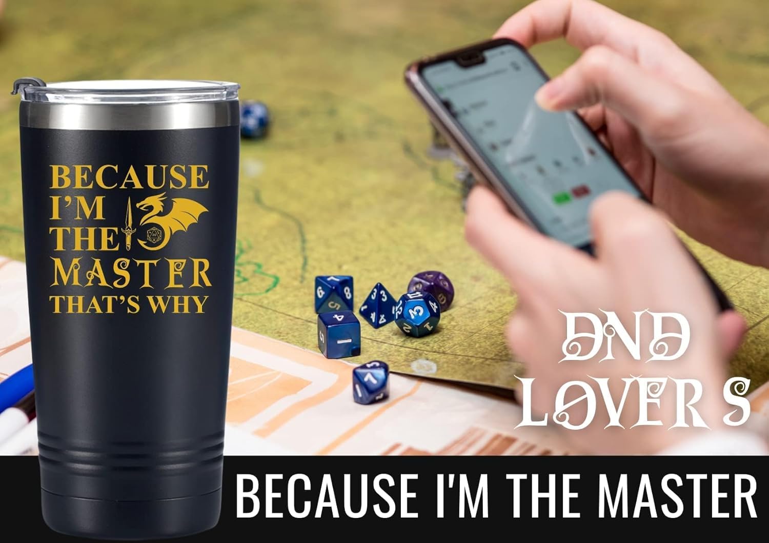 Onebttl Dragon Master Tumbler - 20OZ Stainless Steel Gift for Men, Dad, Boyfriend, Coworker - Black - Image 6