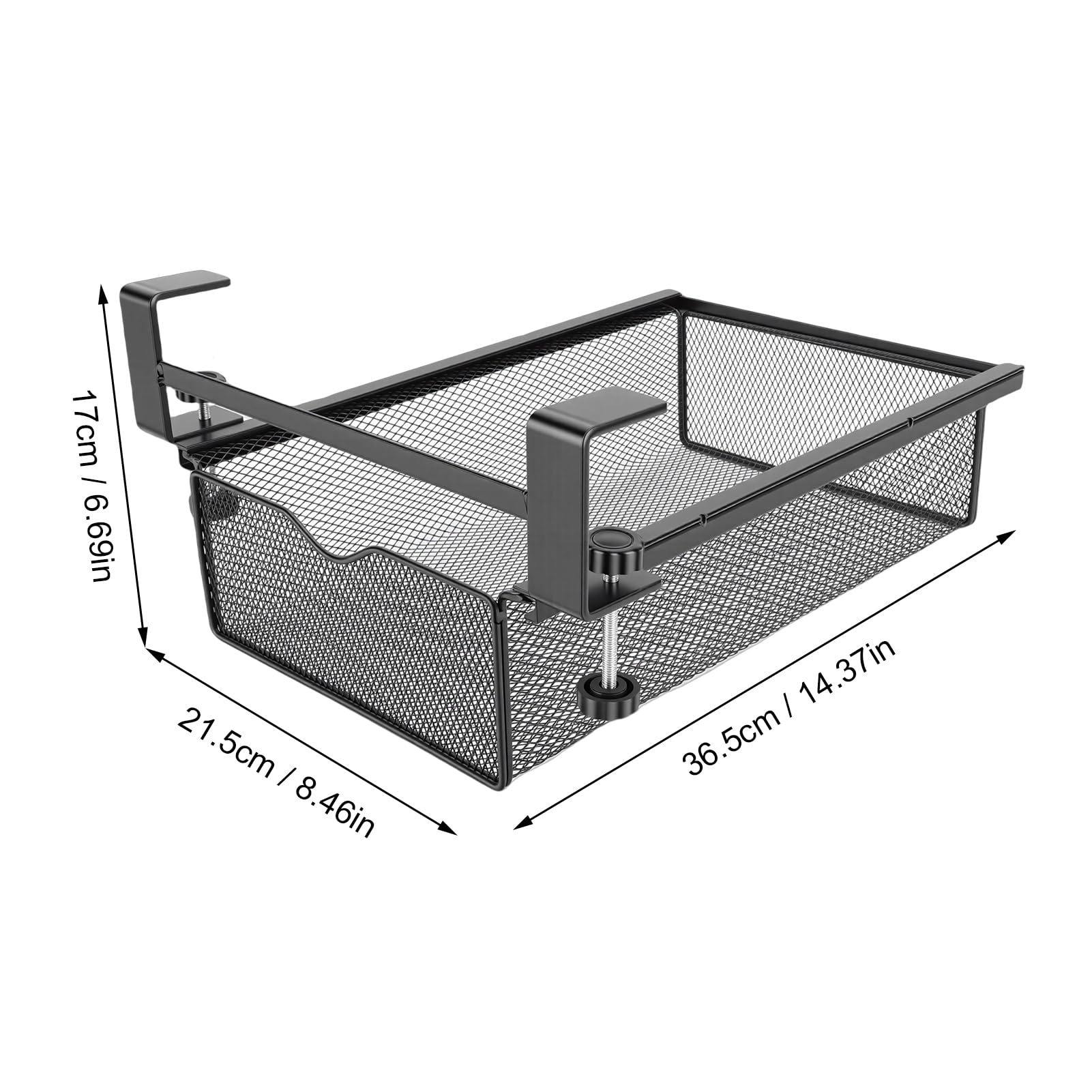 Brrnoo Cassetto Organizer Sotto la Scrivania, Vassoio Estraibile in | Acciaio Al Carbonio Antiruggine, Installazione a Morsetto Senza Fori, Adatto per Tavoli Fino a 3,8 Cm di spessore.
