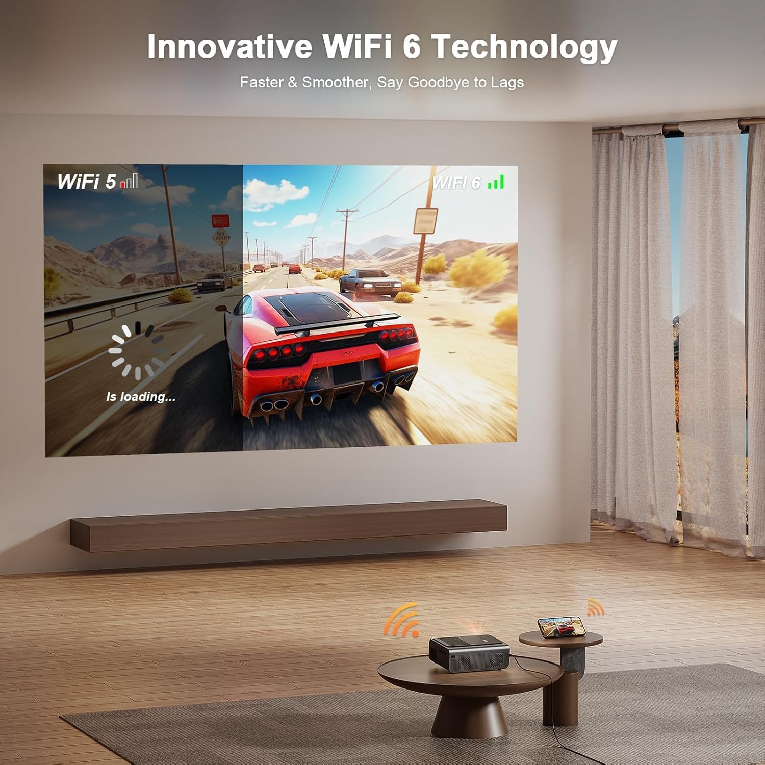 【Officially-Licensed APP & 2000 ANSI】Smart Projector with WiFi and Bluetooth 4K Support, VOPLLS Auto Focus/ Keystone Outdoor Portable Movie Phone Video Proyector for Bedroom/Home/Wall/Celling