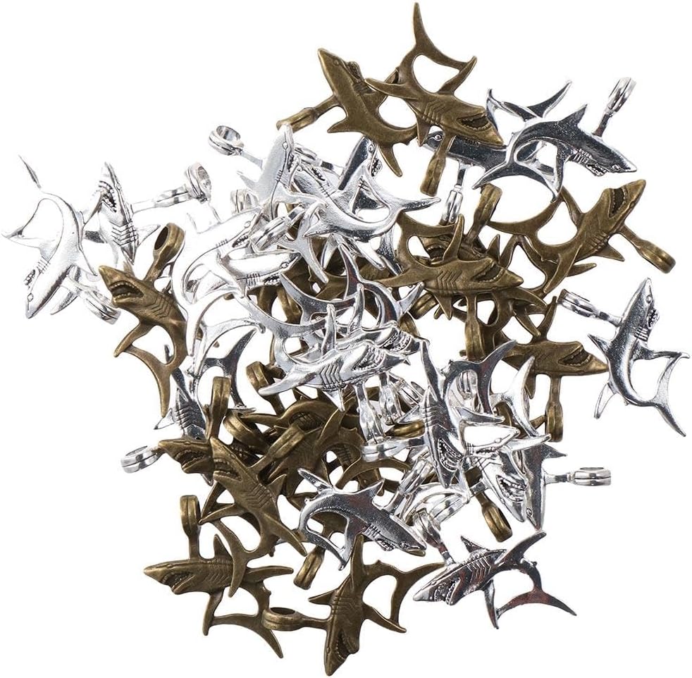 40Pcs Antique Silver and Bronze Shark Charms Pendants for DIY Jewelry Making Necklace Craft