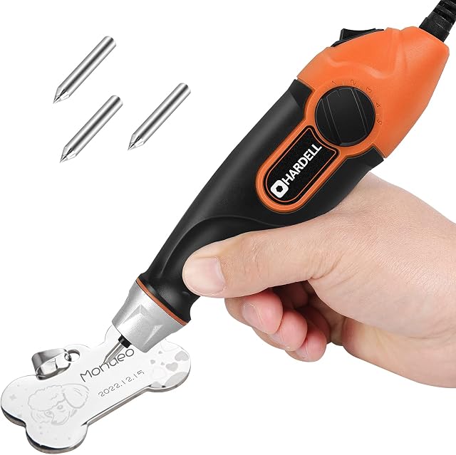 HARDELL 24W Engraver Pen, 5 Speed Engraving Tool with Letter/Number Stencil, Soft Handle Engraver Tool with Tungsten Carbide Steel Bits for Metal, Stone, Wood, Leather, Glass, PVC Pipe, DIY Crafts