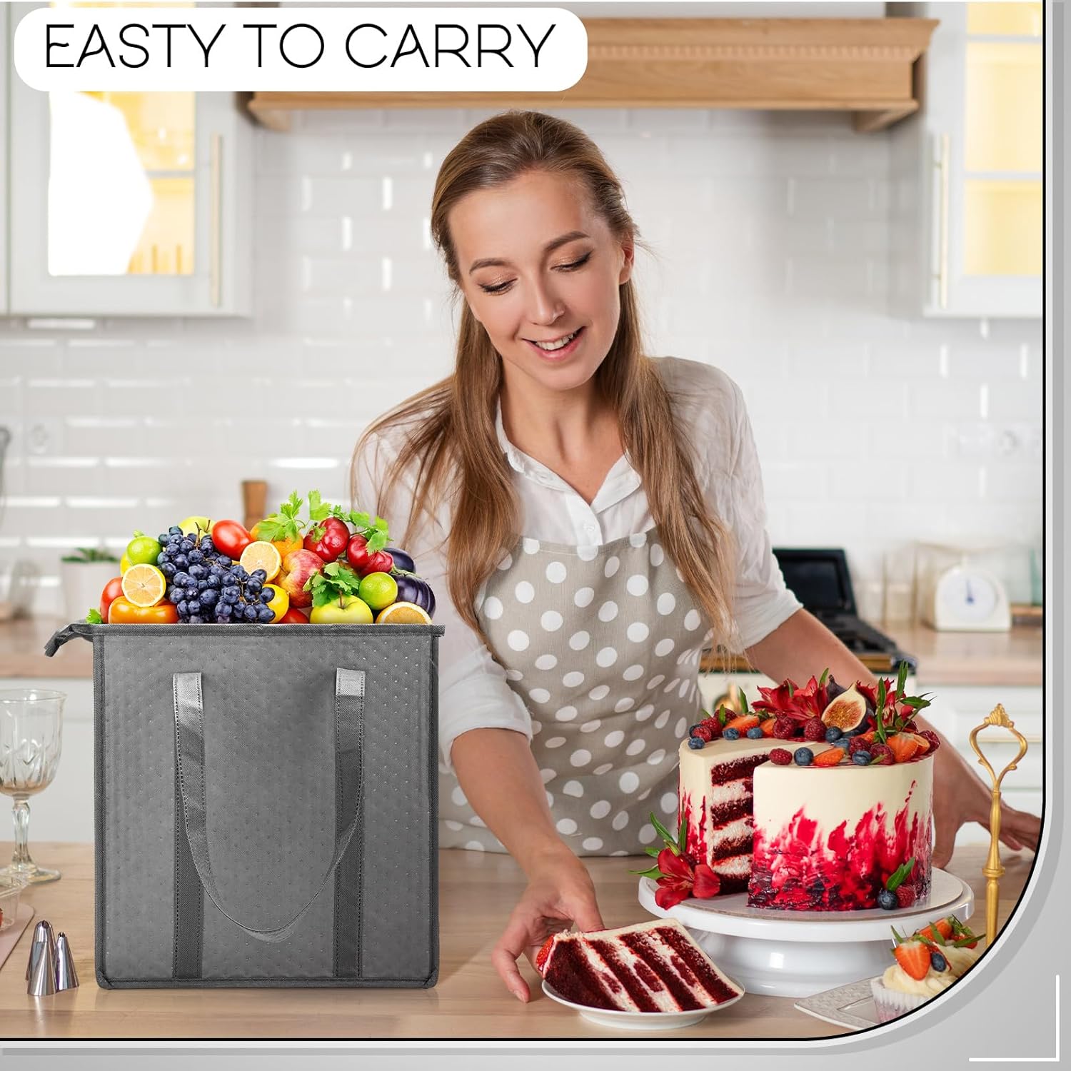 10 Pack Large Insulated Grocery Bags Reusable Shopping Bags with Zippered Top 13 x 12 x 7 Inch Thermal Cooler Totes Bulk with Handles for Hot Cold Food Delivery Refrigerator(Grey,Black) - Image 5