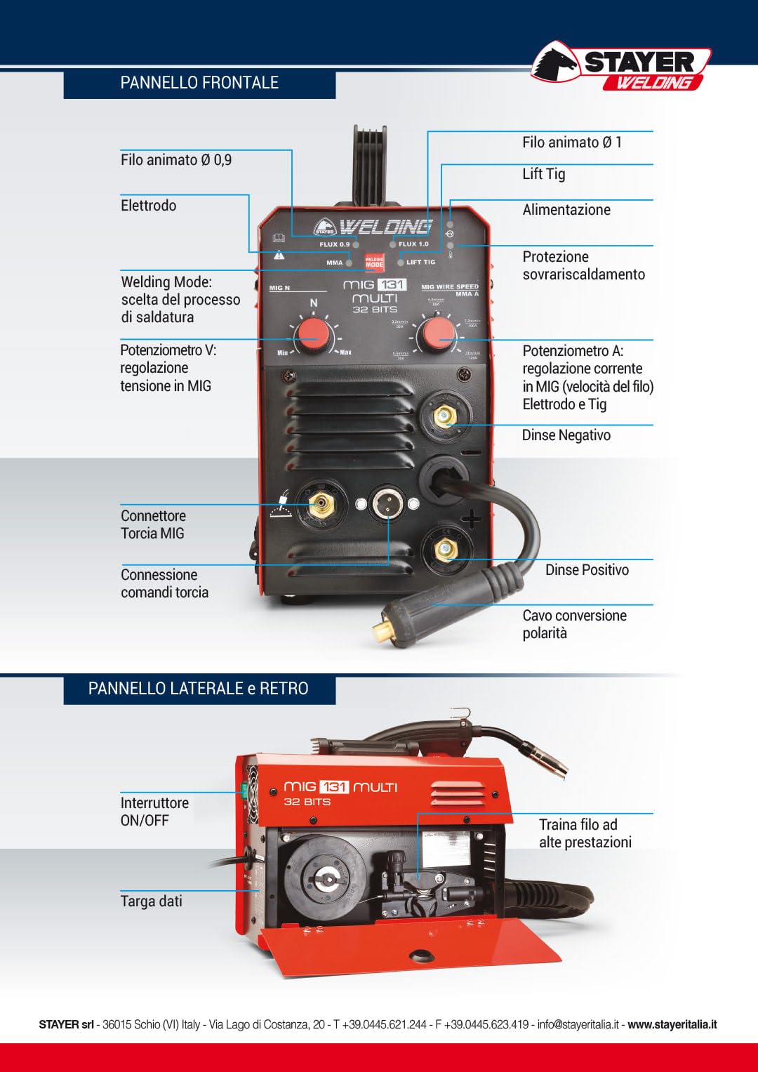 SALDATRICE PROFESSIONALE INVERTER MONOFASE ELETTRODO MMA MIG STAYER MIG 131 MULTI 32 BITS 8300780